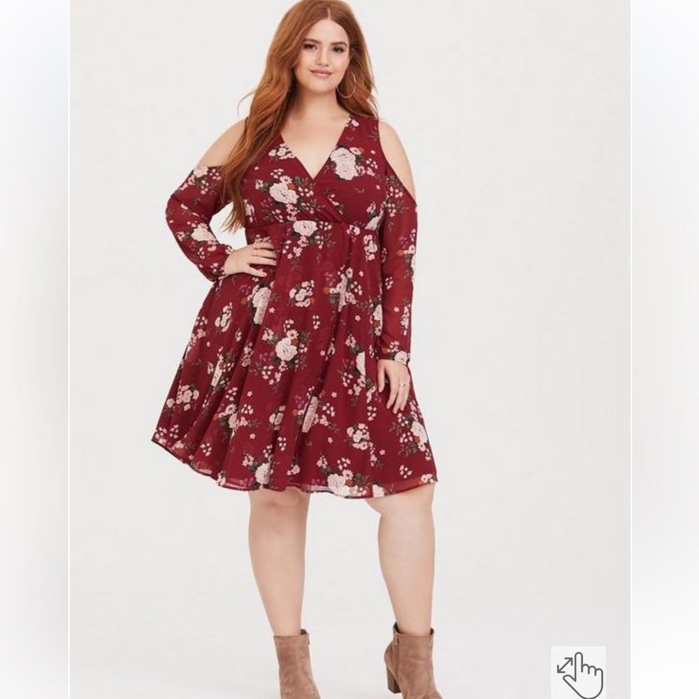 Floral Cold Shoulder Chiffon Wrap Dress